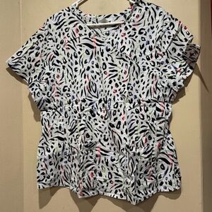 Scrubstar Black and White Animal Print Short Sleeve Top